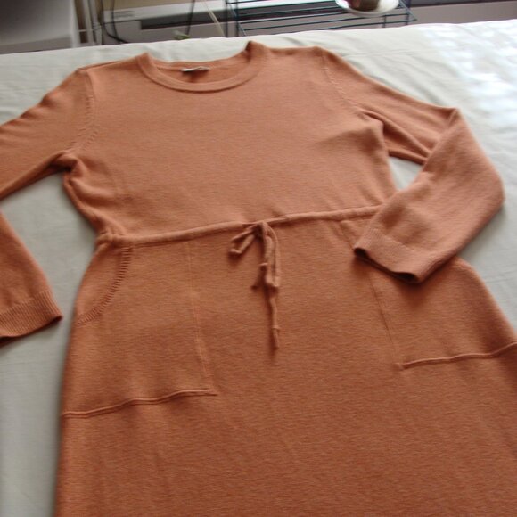 J JILL Peach Long Sleeve "PURE JILL" Drawstring SWEATER DRESS Sz SMALL - Picture 3 of 7